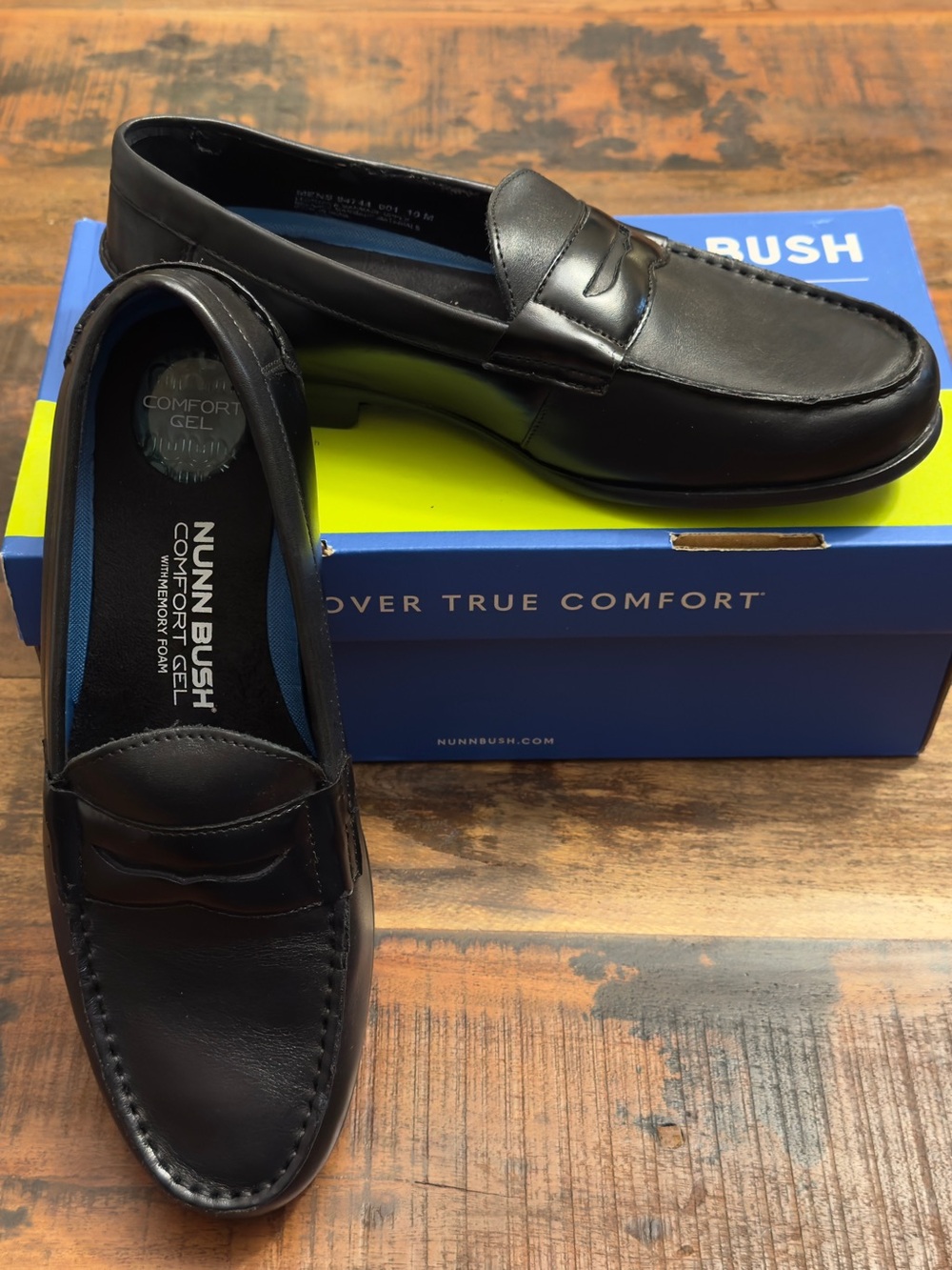 Nunn Bush Men’s Black Leather Penny Loafers 10